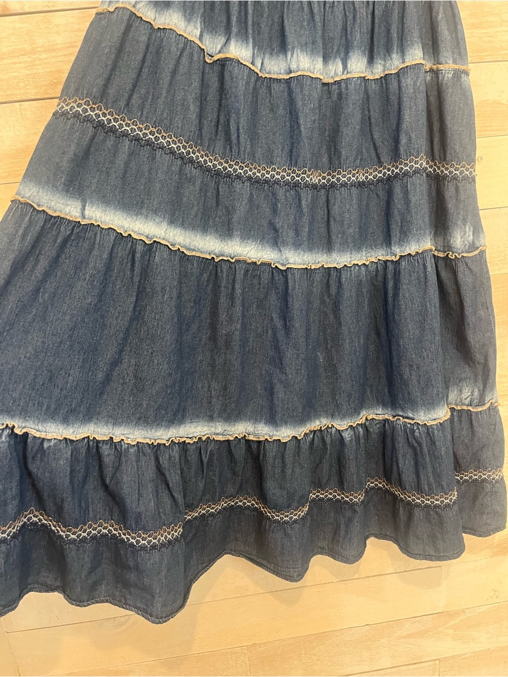 100% Cotton Tiered Denim Y2K Maxi Skirt - Picture 5 of 7
